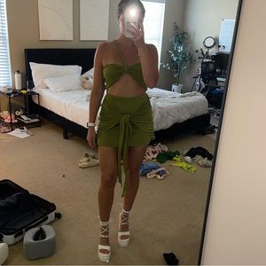 White Fox Love Language Mini Dress - in Green, Size Large